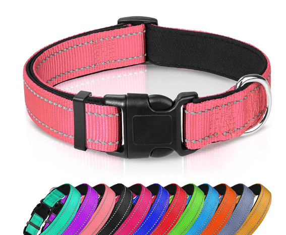 KFX-6238653 Adjustable Reflective Nylon Dog Collar for Small to Extra Large Pets - Multiple Color Options Available