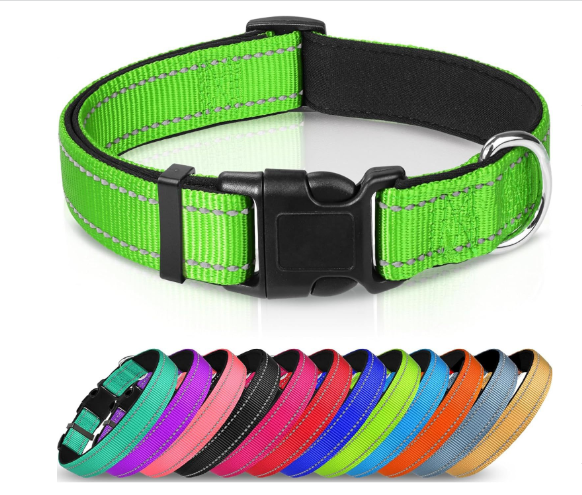 KFX-6238653 Adjustable Reflective Nylon Dog Collar for Small to Extra Large Pets - Multiple Color Options Available
