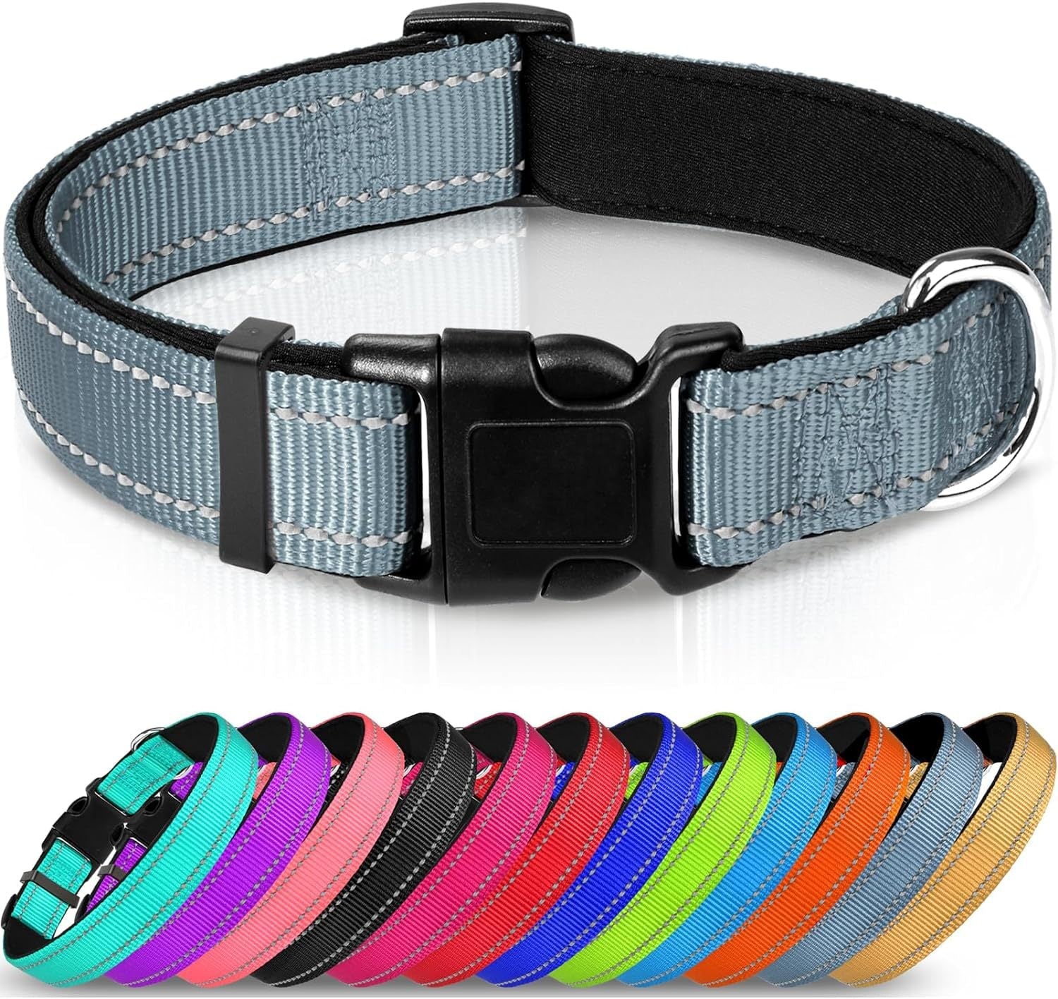 KFX-6238653 Adjustable Reflective Nylon Dog Collar for Small to Extra Large Pets - Multiple Color Options Available