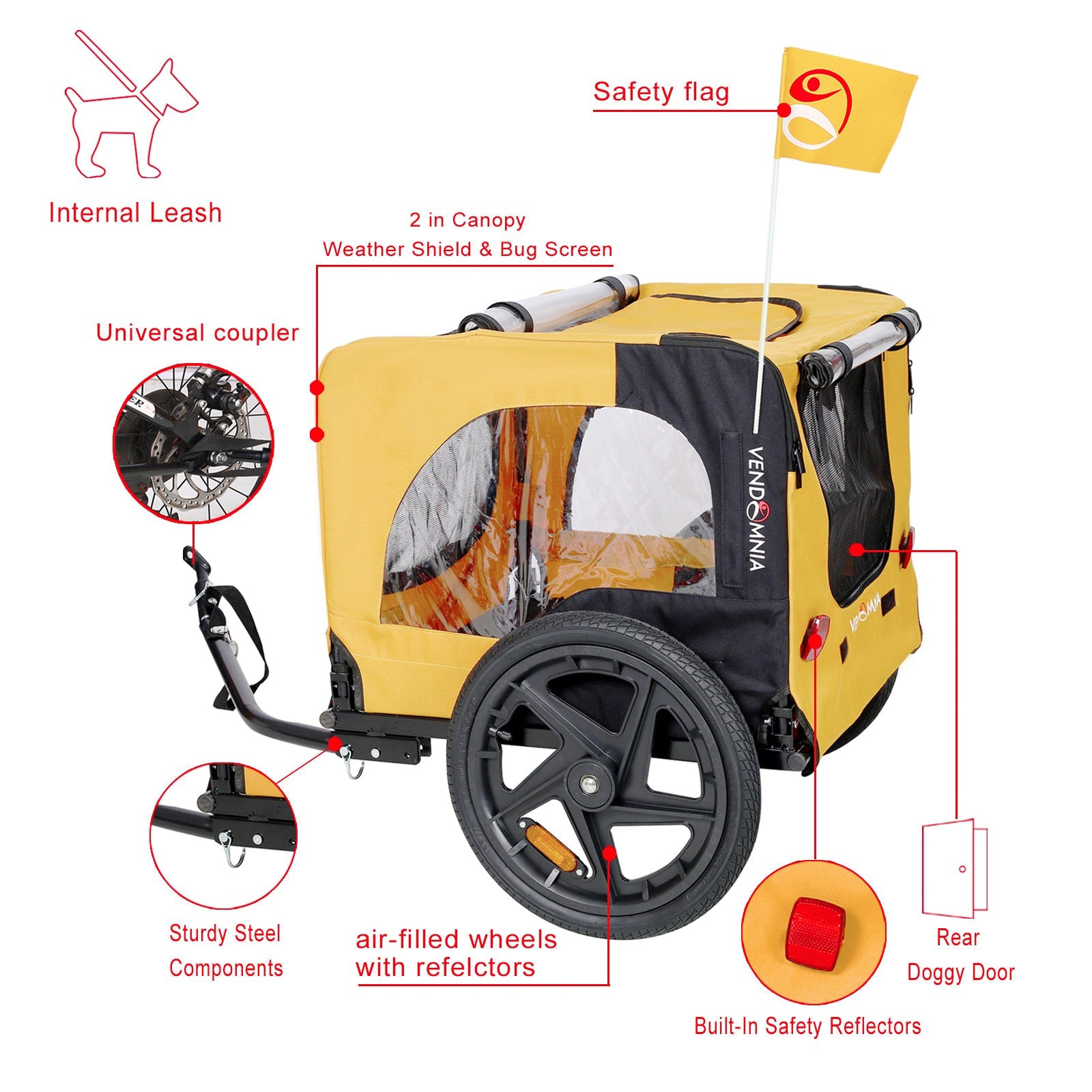 KFX-6238909 Heavy Duty Yellow Foldable Pet Stroller with Bicycle Tow and Weatherproof Canopy for Dogs
