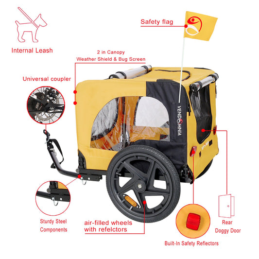KFX-6238909 Heavy Duty Yellow Foldable Pet Stroller with Bicycle Tow and Weatherproof Canopy for Dogs