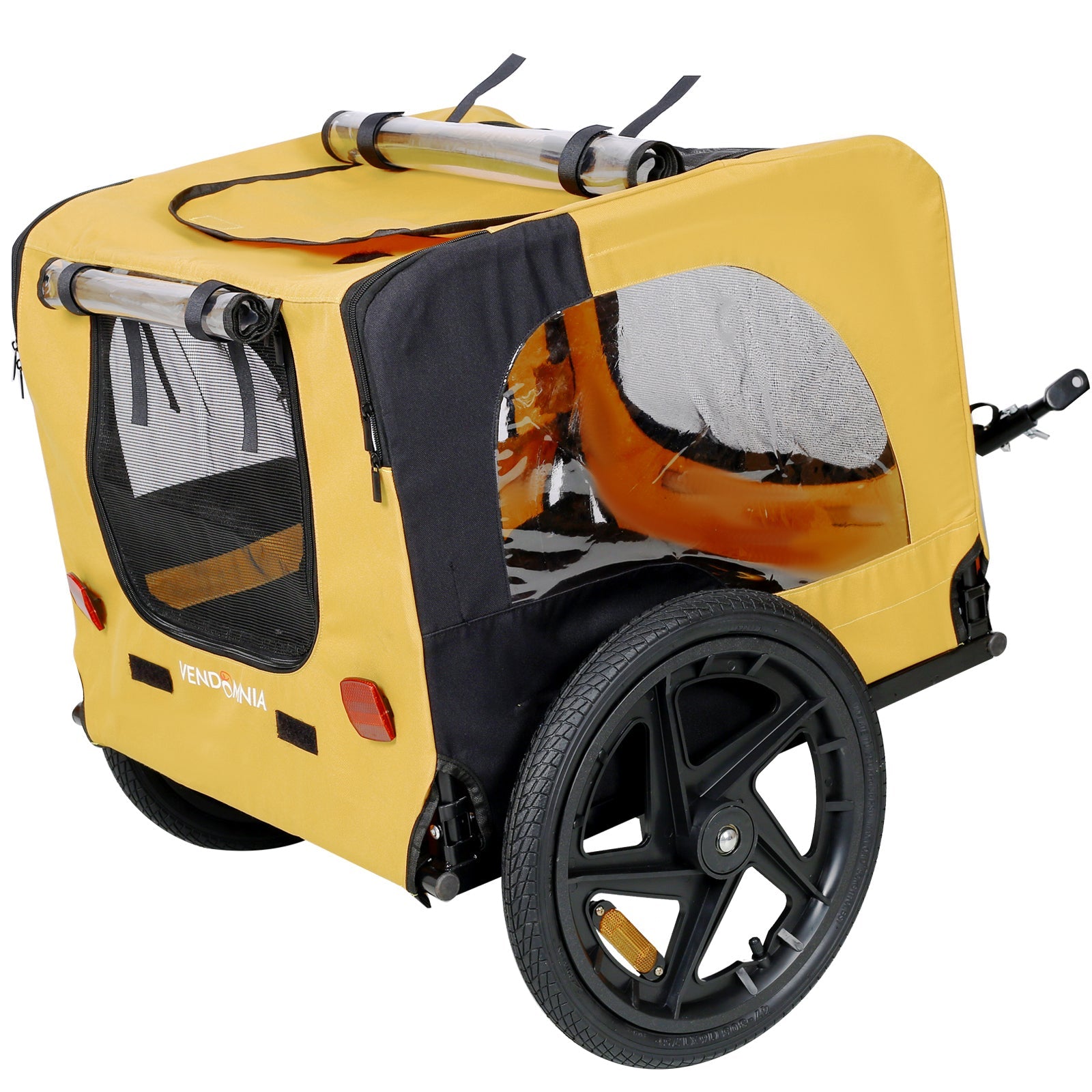 KFX-6238909 Heavy Duty Yellow Foldable Pet Stroller with Bicycle Tow and Weatherproof Canopy for Dogs