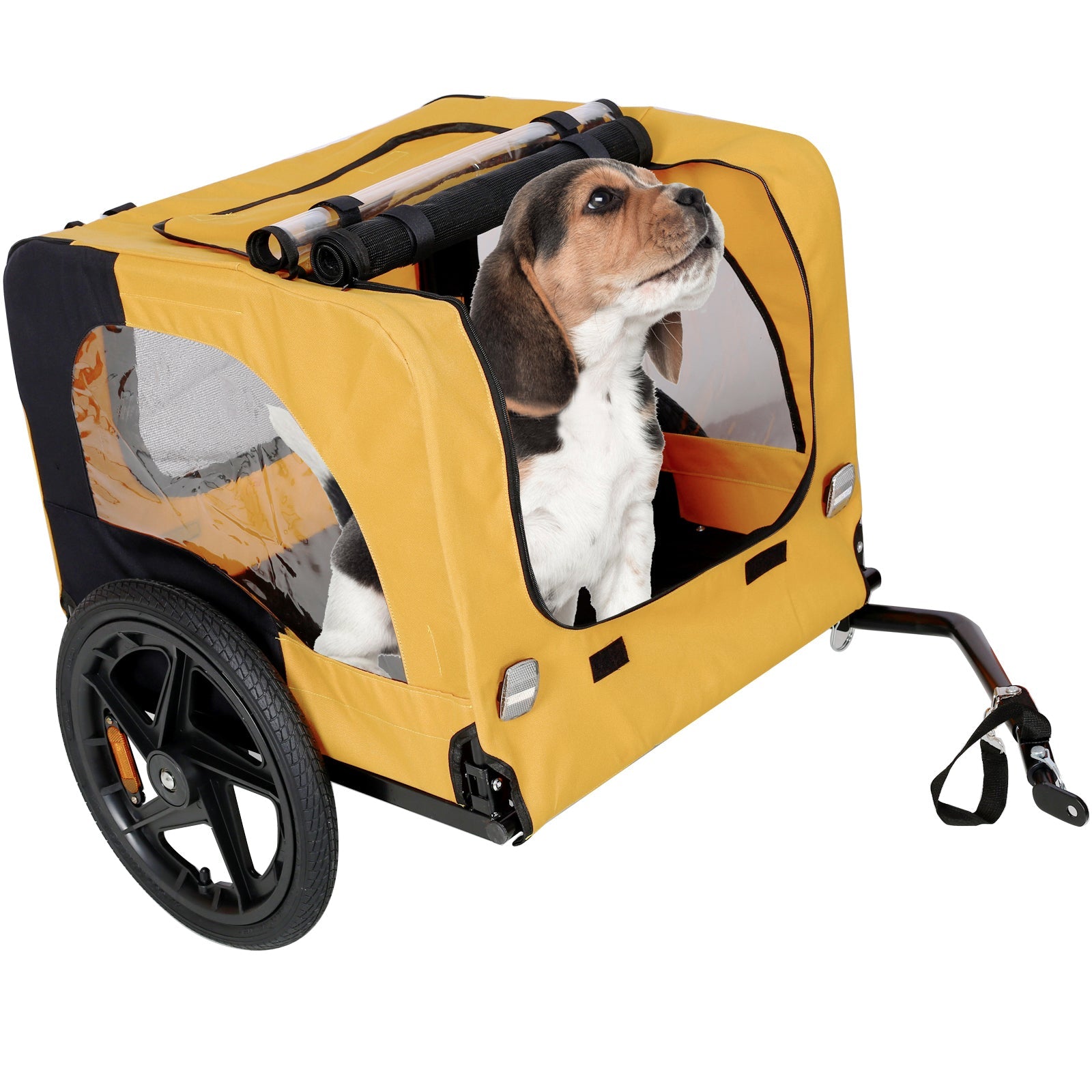 KFX-6238909 Heavy Duty Yellow Foldable Pet Stroller with Bicycle Tow and Weatherproof Canopy for Dogs