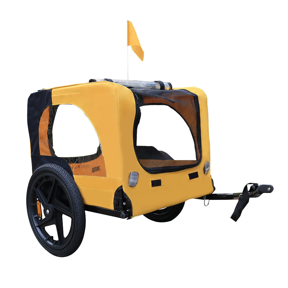 KFX-6238909 Heavy Duty Yellow Foldable Pet Stroller with Bicycle Tow and Weatherproof Canopy for Dogs