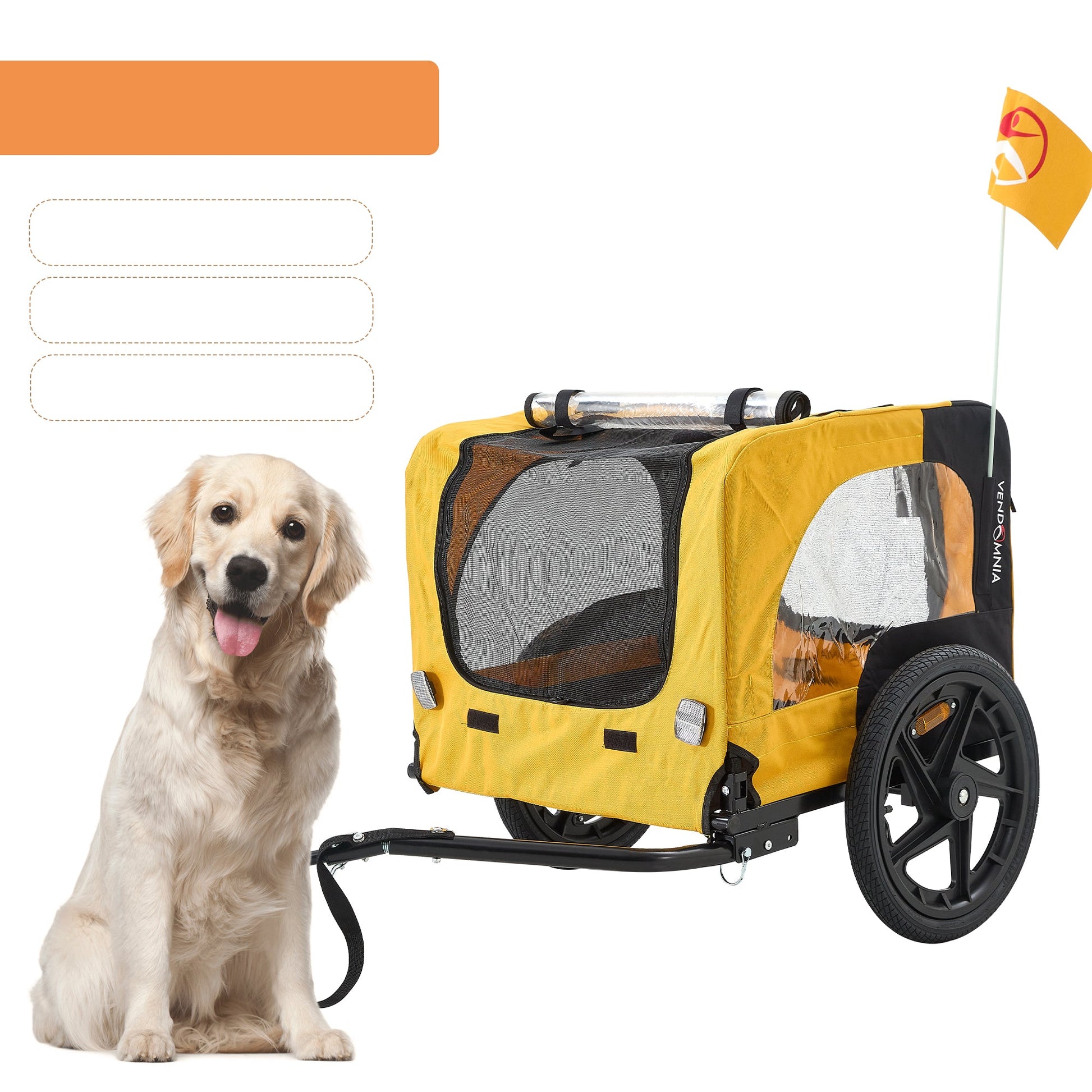 KFX-6238909 Heavy Duty Yellow Foldable Pet Stroller with Bicycle Tow and Weatherproof Canopy for Dogs