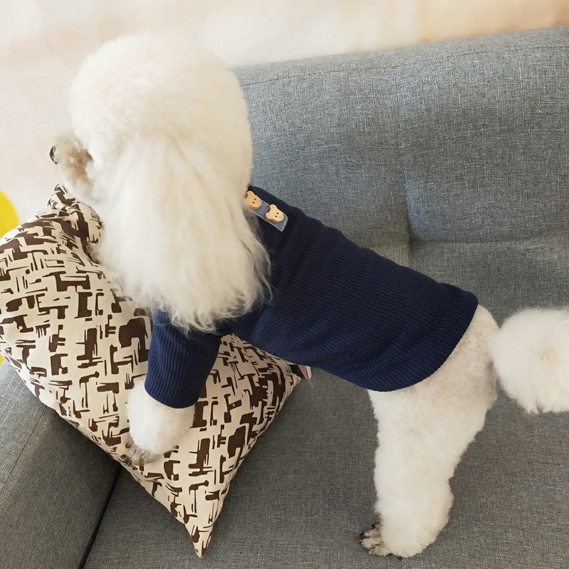 KFX-6240445 Comfortable Cotton Striped Dog Sweater in Navy Blue, Lotus Root Pink, and Original White