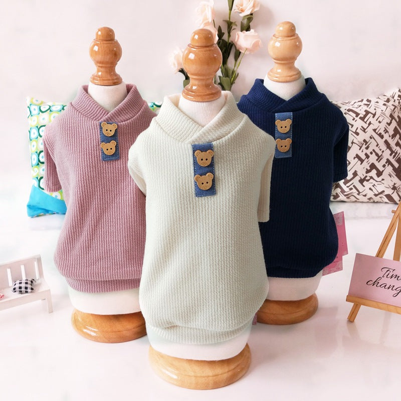 KFX-6240445 Comfortable Cotton Striped Dog Sweater in Navy Blue, Lotus Root Pink, and Original White
