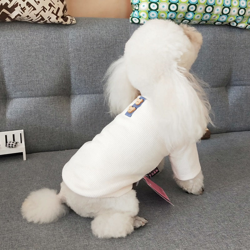 KFX-6240445 Comfortable Cotton Striped Dog Sweater in Navy Blue, Lotus Root Pink, and Original White