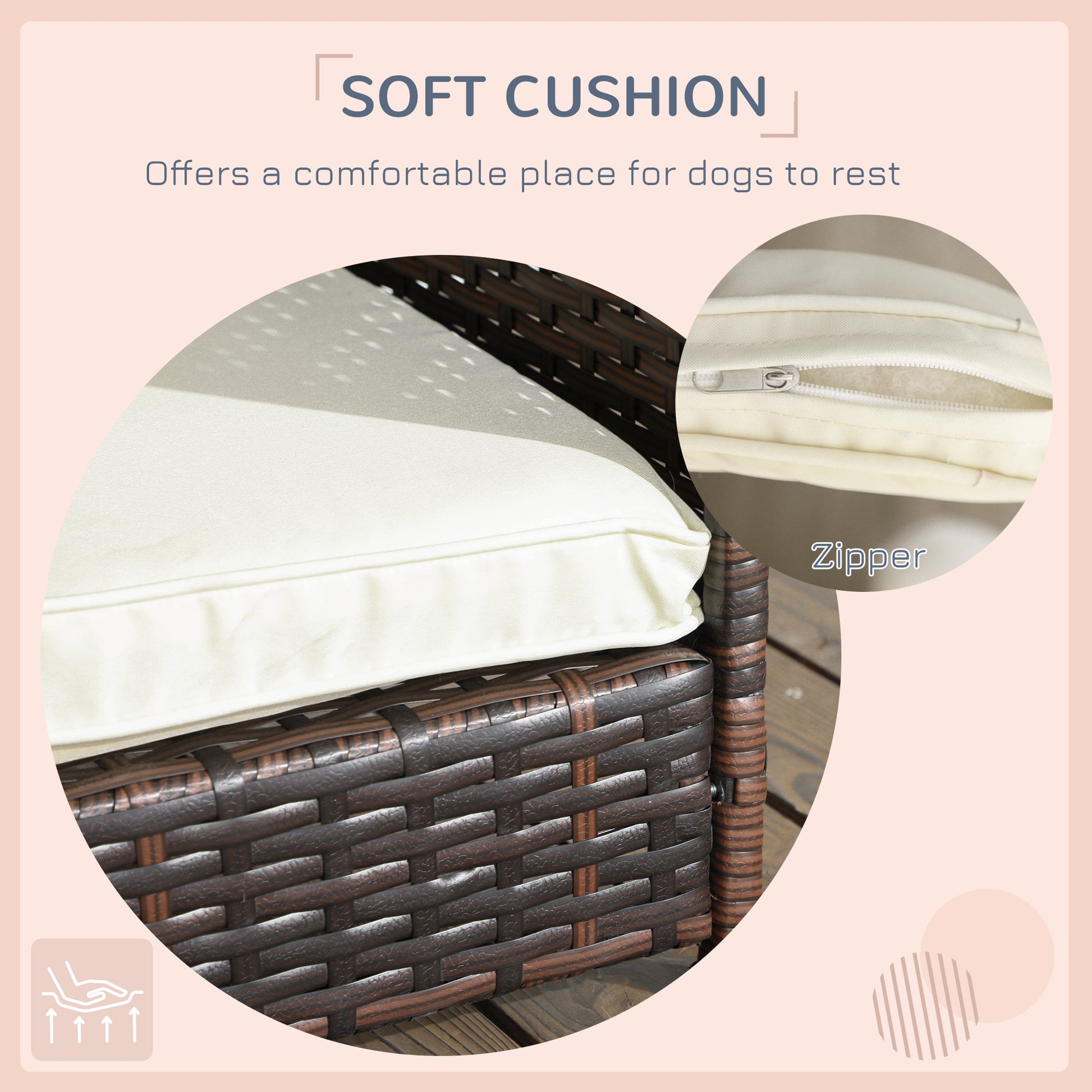KFX-6241085 Outdoor Dog Bed with Canopy, Rattan House and Soft Removable Cushion for Medium to Large Dogs