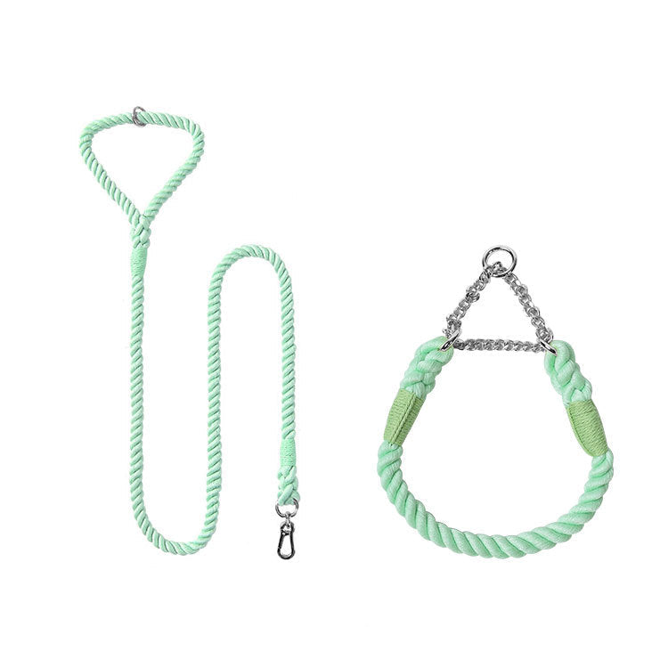 KFX-6242237 Woven Cotton Dog Leash and Collar Set in Various Colors and Sizes