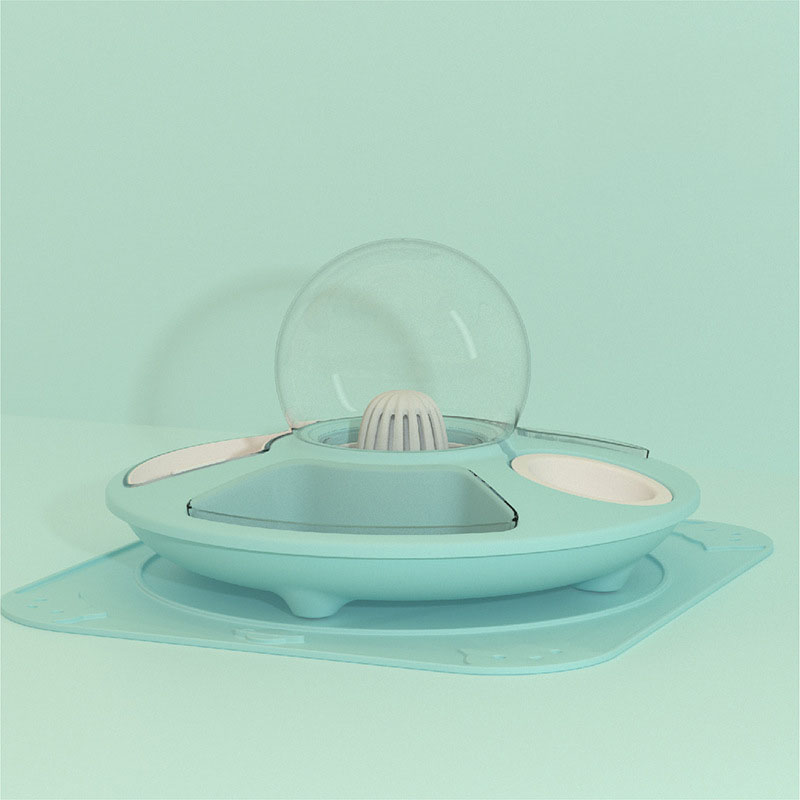 KFX-6242621 UFO Bowl with Anti-Overturning Feeder - Multiple Color Options and Placemat Designs