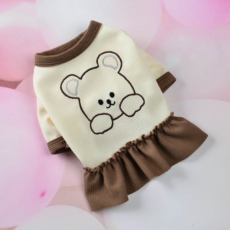 KFX-6243005 Adorable Bear-Themed Small Schnauzer Dog Clothing Set - Skirt & T-Shirt Options Available