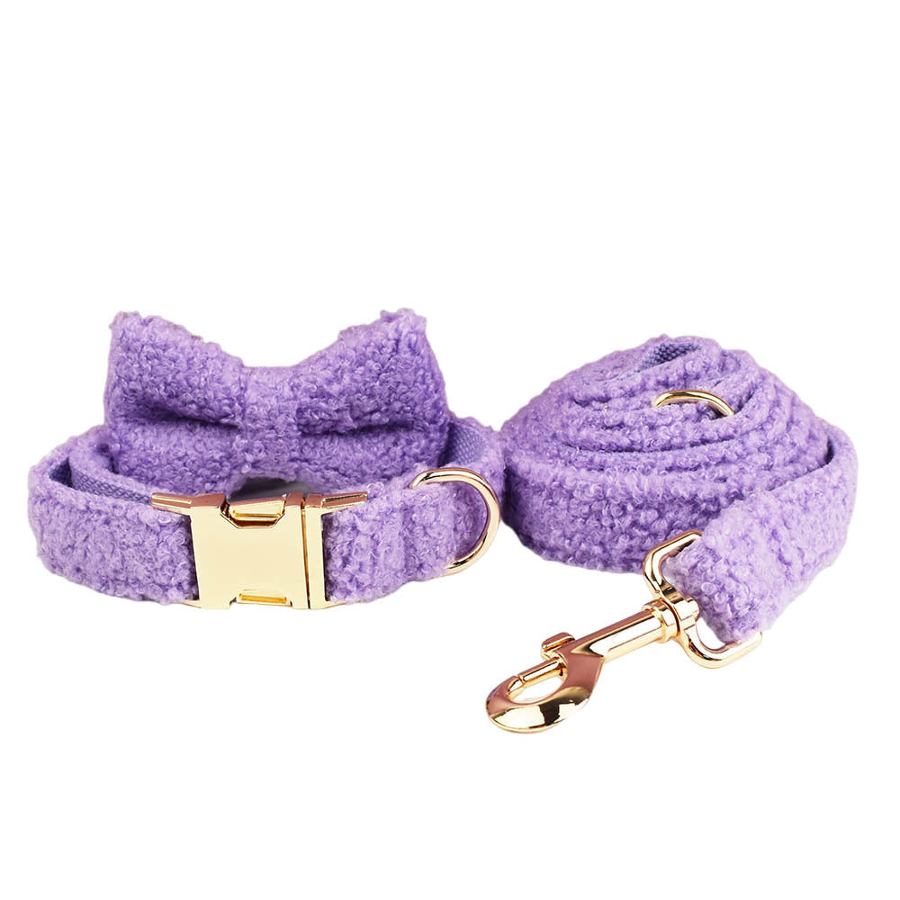 KFX-6243901 Purple Four-Piece Small Dog Accessories Set: Collar, Leash, Bow, and Vest