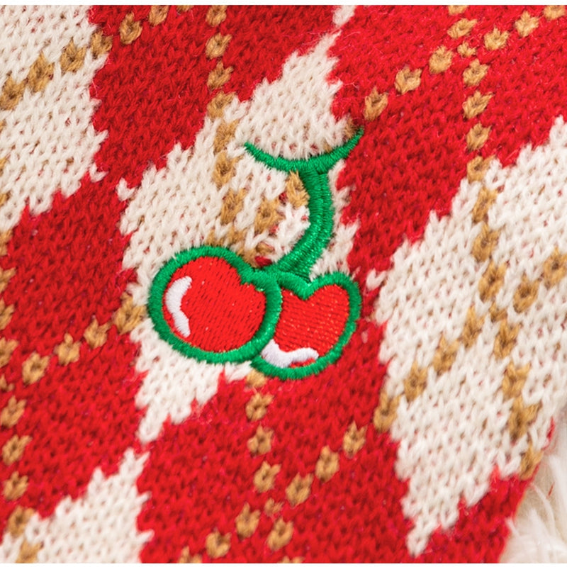 KFX-6246973 Diamond-Patterned Cherry Embroidered Sweater for Small and Medium Dogs and Cats
