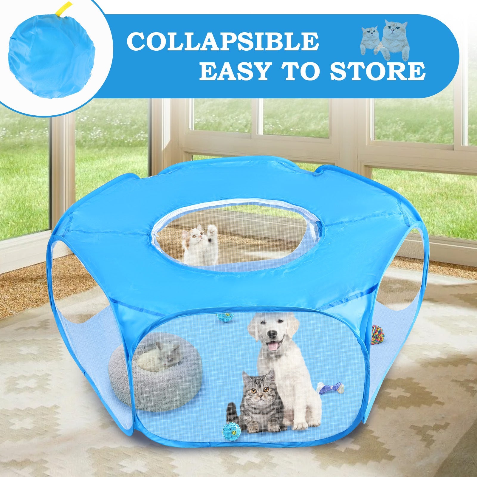 KFX-6249021 Portable Foldable Pet Fence for Indoor and Outdoor Use - Black and Sky Blue