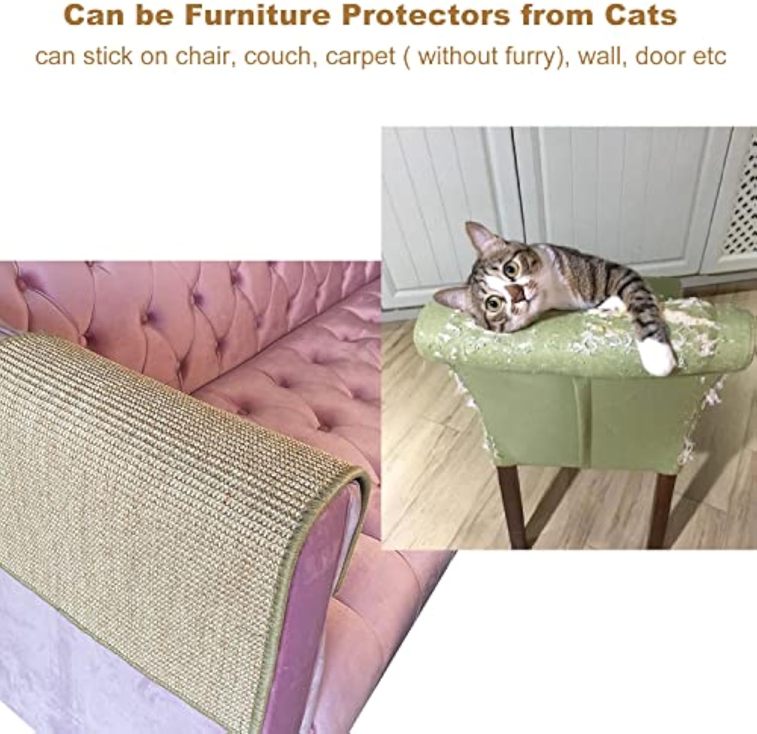 KFX-6249661 Sisal Cat Scratch Pad with Adhesive Hook Tape - Durable Scratching Surface for Indoor Cats