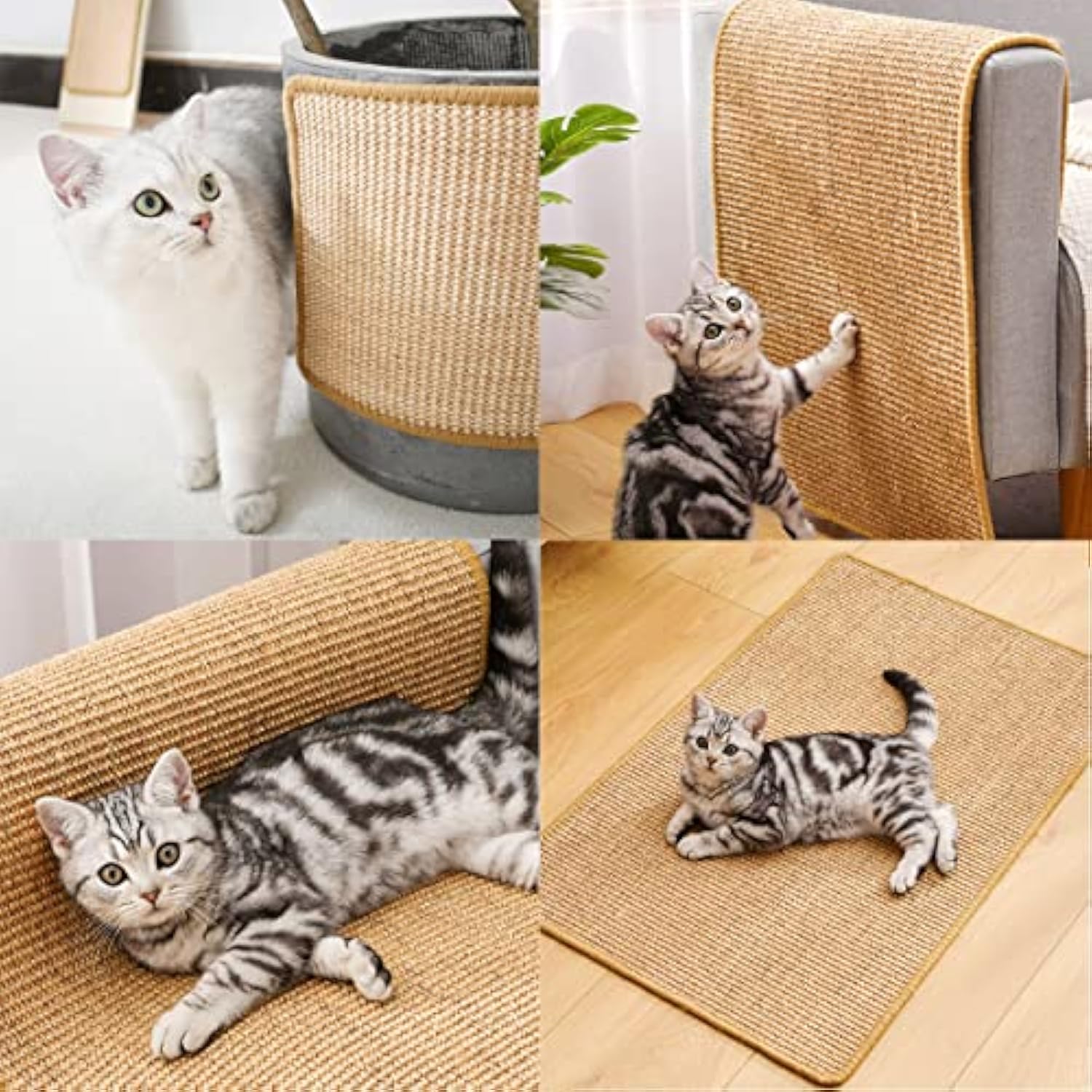 KFX-6249661 Sisal Cat Scratch Pad with Adhesive Hook Tape - Durable Scratching Surface for Indoor Cats