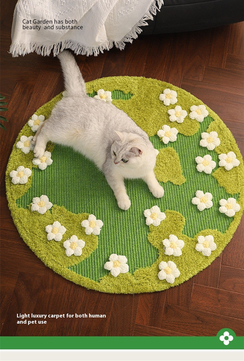 KFX-6250045 Sisal Cat Scratching Pad with Floral Design, 80CM Diameter, Durable & Non-Chip Protection