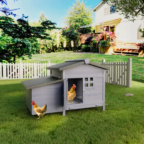 KFX-6250173 Outdoor Wooden Chicken Coop with Asphalt Roof, Predator-Proof Design, Nesting Box, and Easy Access Doors