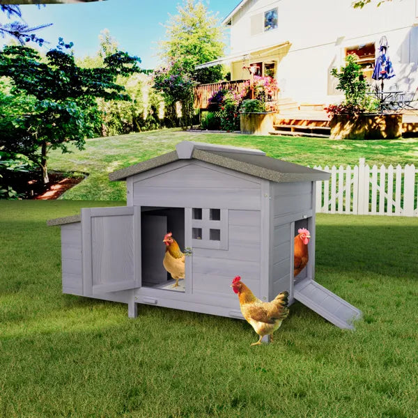 KFX-6250173 Outdoor Wooden Chicken Coop with Asphalt Roof, Predator-Proof Design, Nesting Box, and Easy Access Doors
