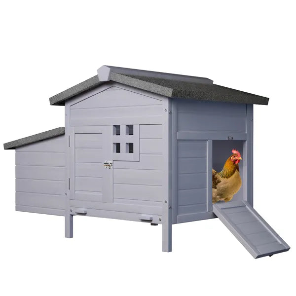KFX-6250173 Outdoor Wooden Chicken Coop with Asphalt Roof, Predator-Proof Design, Nesting Box, and Easy Access Doors