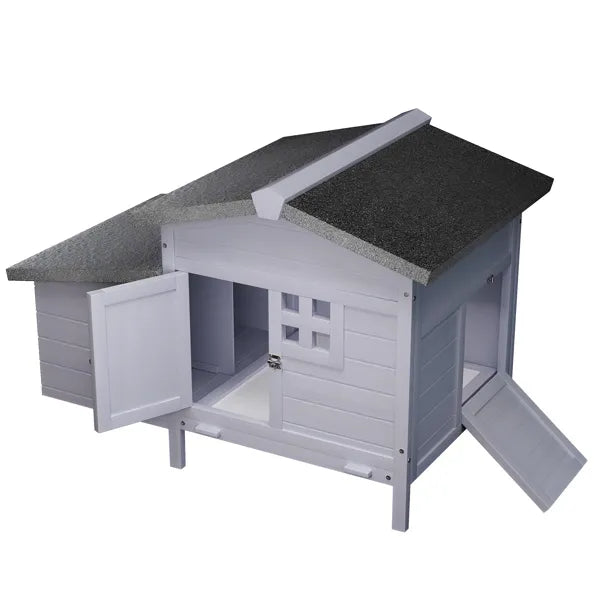 KFX-6250173 Outdoor Wooden Chicken Coop with Asphalt Roof, Predator-Proof Design, Nesting Box, and Easy Access Doors