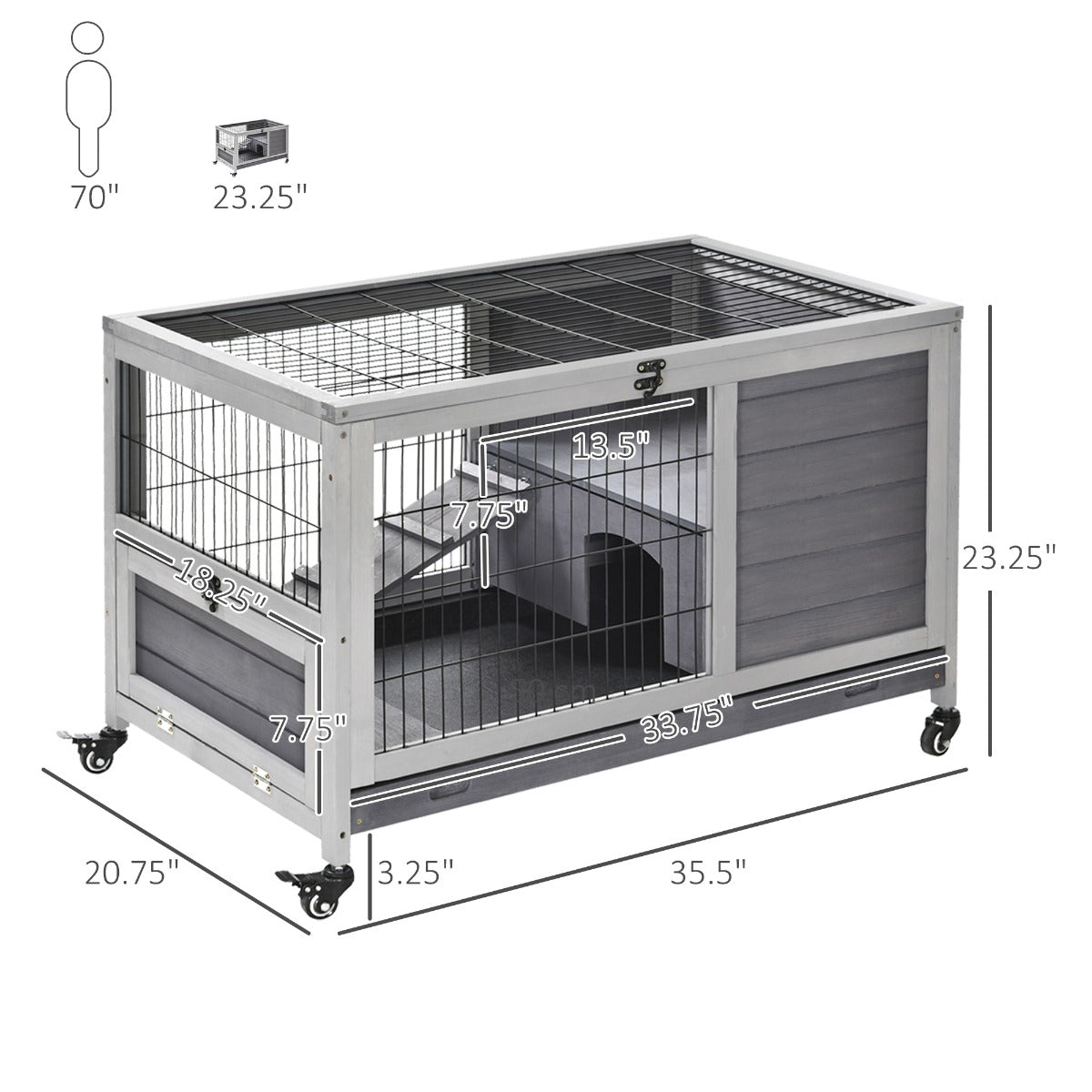 KFX-6251837 Indoor Rabbit Enclosure with Fir Wood Frame, Sturdy Steel Wire, Ramp, and Removable Tray