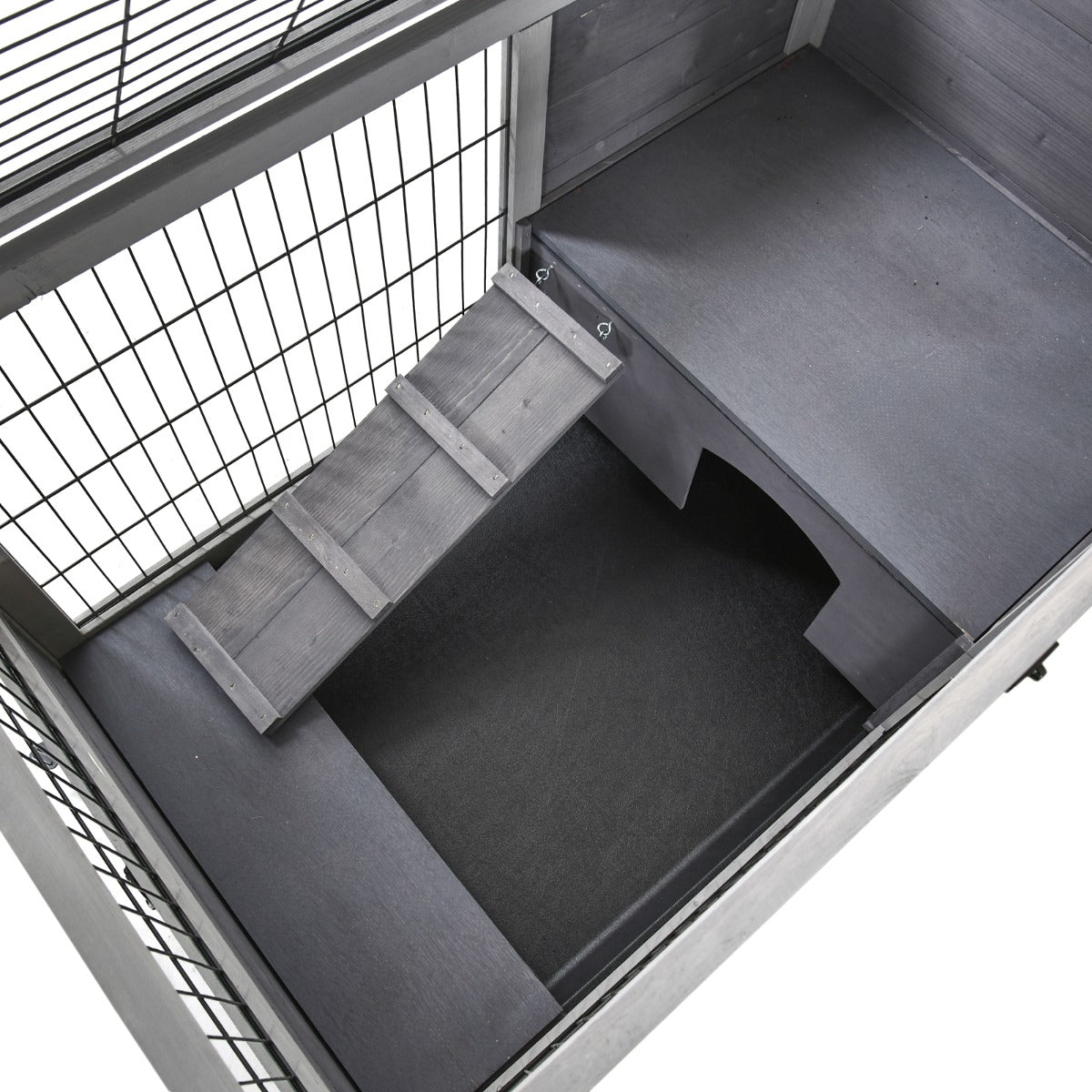 KFX-6251837 Indoor Rabbit Enclosure with Fir Wood Frame, Sturdy Steel Wire, Ramp, and Removable Tray
