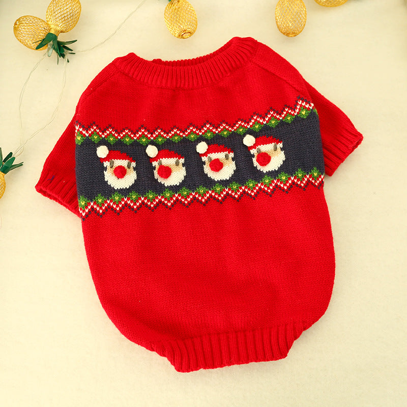 KFX-6252349 Cozy Christmas Dog Sweater in Santa Claus Red and Pearl Milk Tea Colors