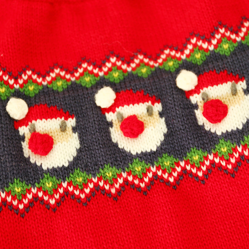 KFX-6252349 Cozy Christmas Dog Sweater in Santa Claus Red and Pearl Milk Tea Colors