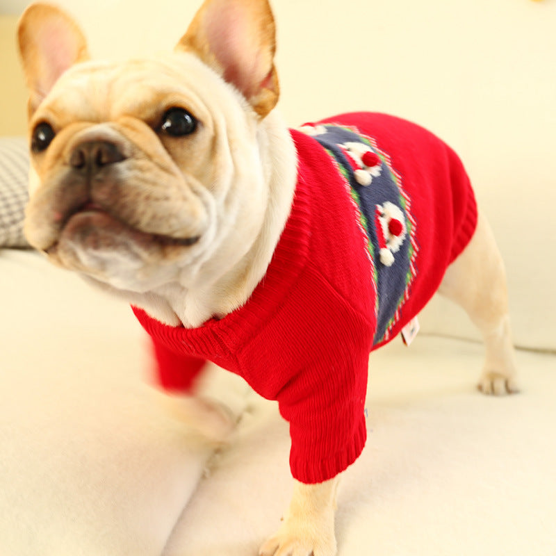 KFX-6252349 Cozy Christmas Dog Sweater in Santa Claus Red and Pearl Milk Tea Colors