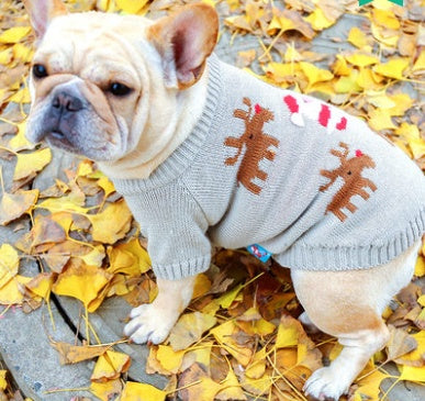 KFX-6252349 Cozy Christmas Dog Sweater in Santa Claus Red and Pearl Milk Tea Colors