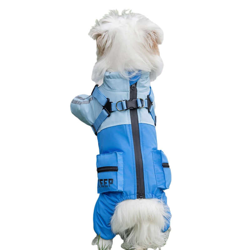 KFX-6252733 Reflective Waterproof Outdoor Jumpsuit for Small and Medium Dogs with Built-in Harness