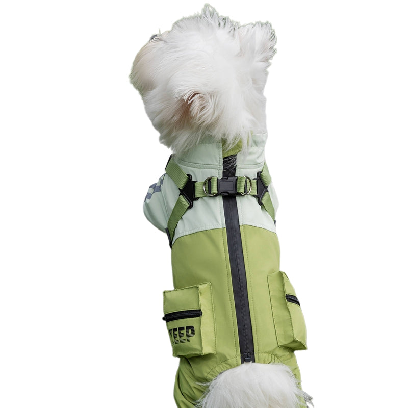 KFX-6252733 Reflective Waterproof Outdoor Jumpsuit for Small and Medium Dogs with Built-in Harness