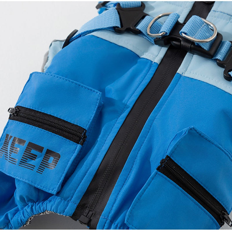 KFX-6252733 Reflective Waterproof Outdoor Jumpsuit for Small and Medium Dogs with Built-in Harness