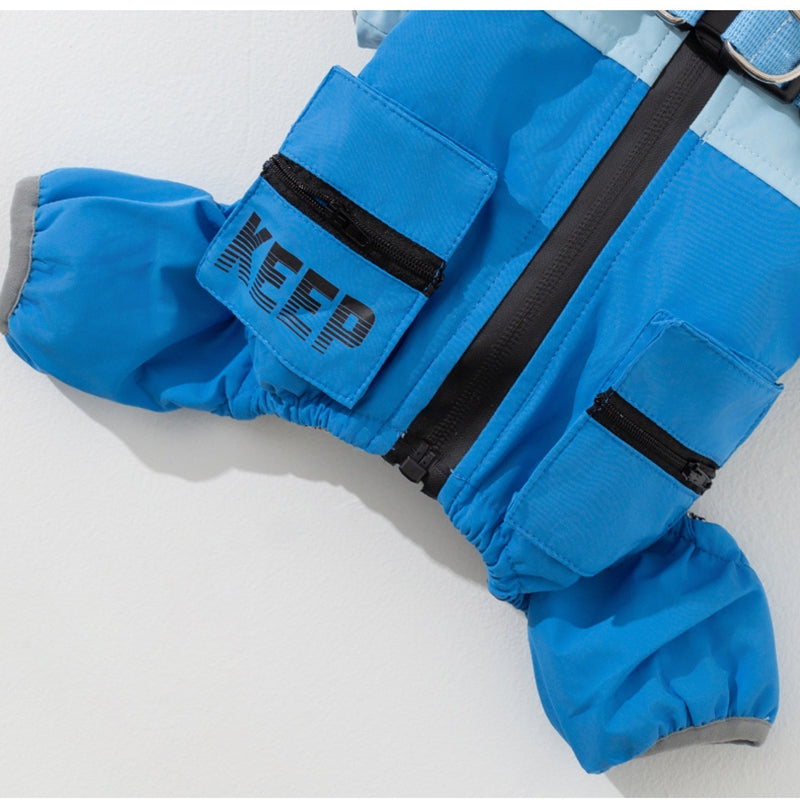 KFX-6252733 Reflective Waterproof Outdoor Jumpsuit for Small and Medium Dogs with Built-in Harness