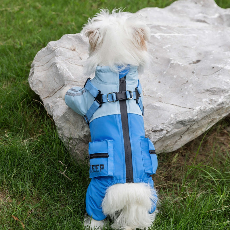 KFX-6252733 Reflective Waterproof Outdoor Jumpsuit for Small and Medium Dogs with Built-in Harness