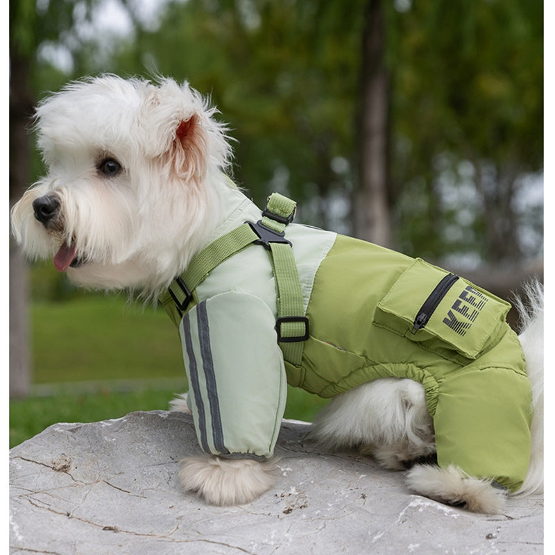 KFX-6252733 Reflective Waterproof Outdoor Jumpsuit for Small and Medium Dogs with Built-in Harness