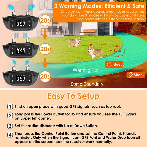 KFX-6253629 Wireless GPS Dog Fence Tracker with IPX6 Waterproof Dog Collar, 32-2887FT Radius