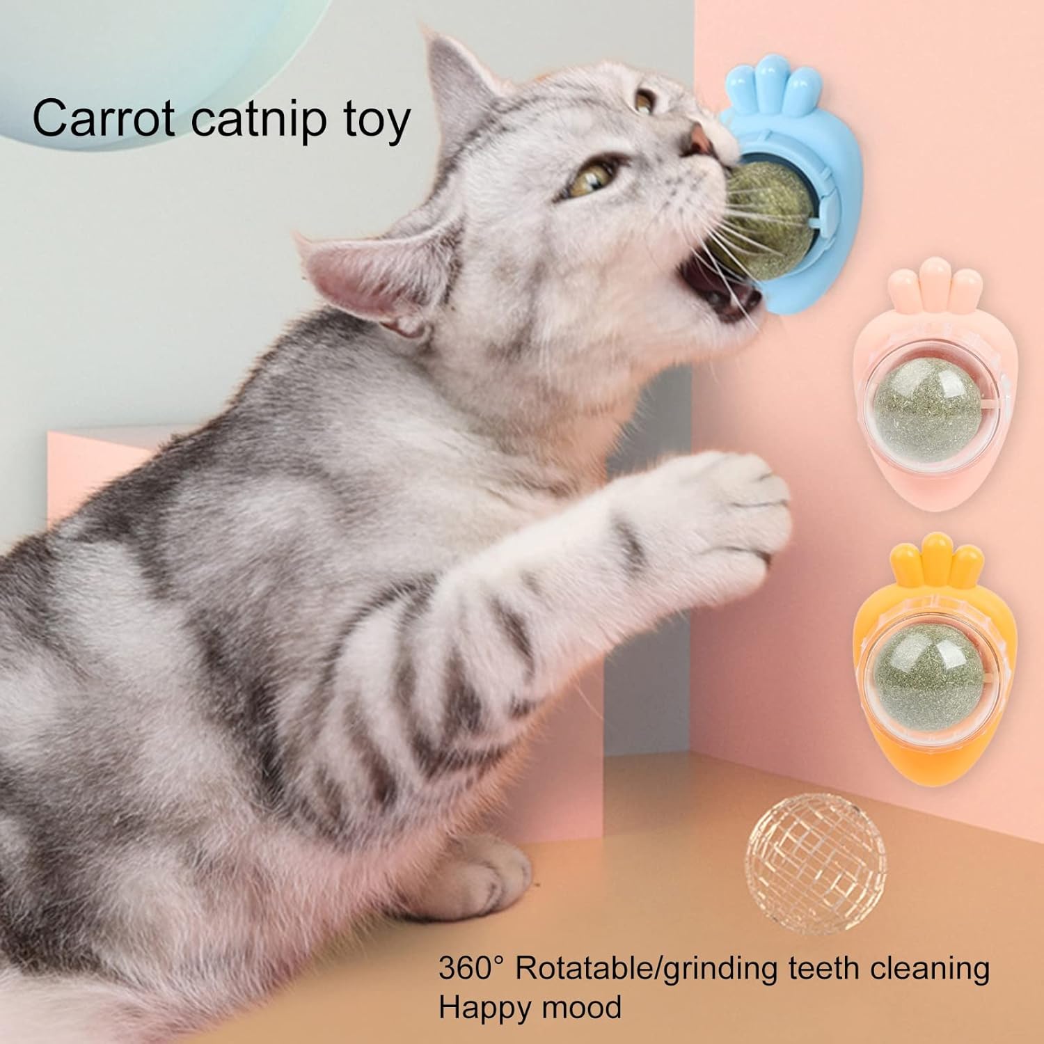 KFX-6255421 Carrot Shape Catnip Balls for Teeth Cleaning - Self-Adhesive Catnip Toys for Indoor Cats