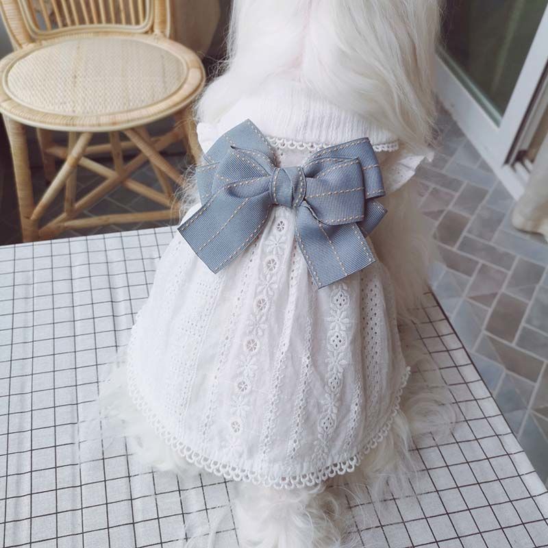 KFX-6256317 Cute Cotton Little White Dress for Pets - Princess Style Skirt in XS to XL Sizes