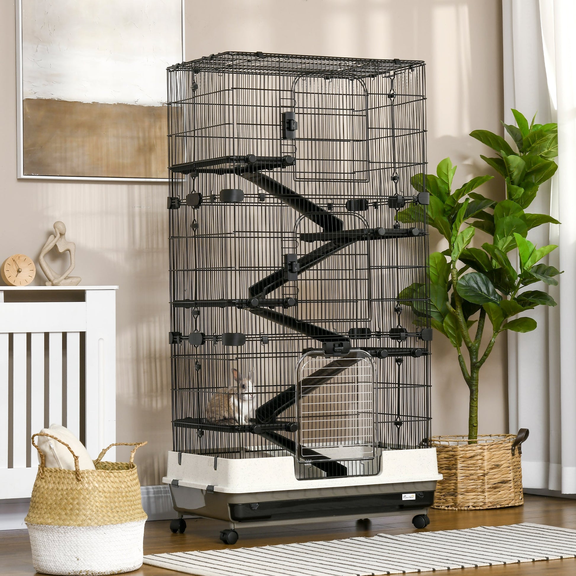 KFX-6257597 6-Tier Rolling Small Animal Cage with Spacious Living Area for Rabbits and Other Small Pets