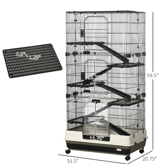 KFX-6257597 6-Tier Rolling Small Animal Cage with Spacious Living Area for Rabbits and Other Small Pets