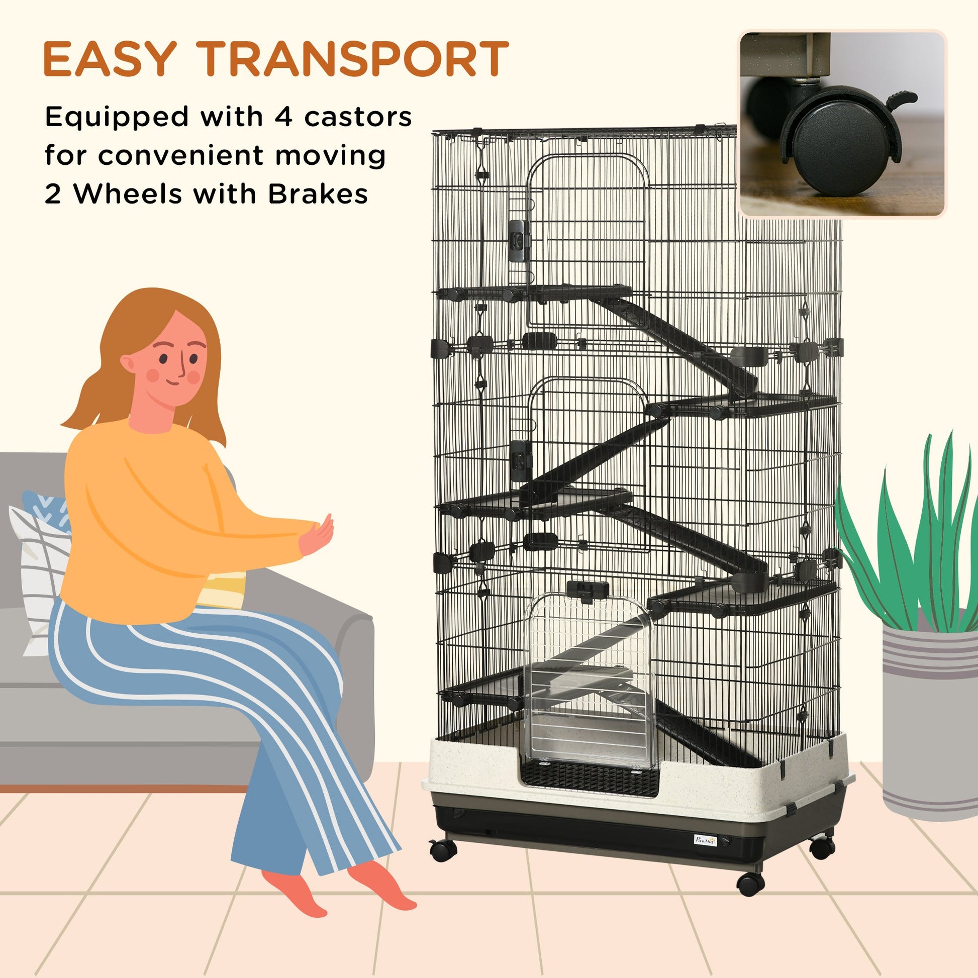 KFX-6257597 6-Tier Rolling Small Animal Cage with Spacious Living Area for Rabbits and Other Small Pets