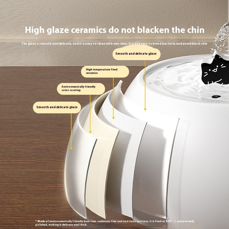 KFX-6259773 Ceramic Cartoon Kitty Pet Water Fountain - White & Black Options Available