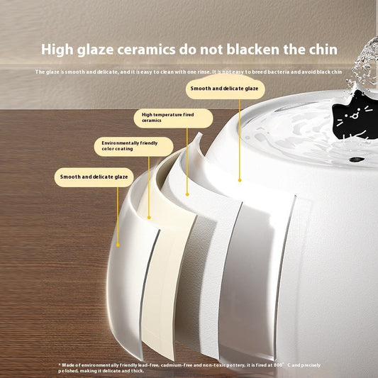 KFX-6259773 Ceramic Cartoon Kitty Pet Water Fountain - White & Black Options Available