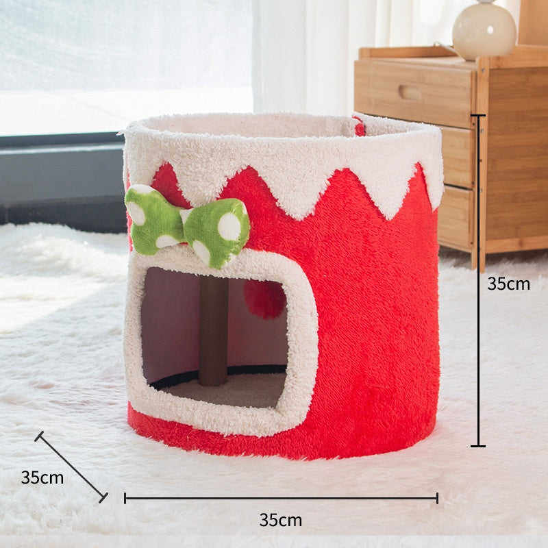 KFX-6262973 Double Layer Cat Climbing Frame and Nest for All Seasons - Green and Red Options
