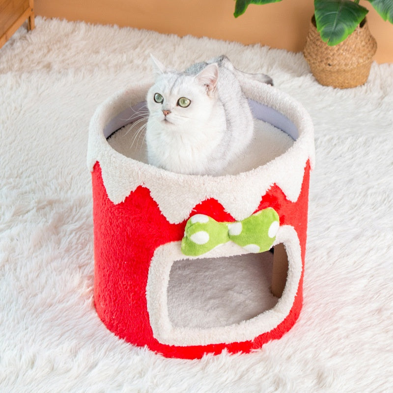 KFX-6262973 Double Layer Cat Climbing Frame and Nest for All Seasons - Green and Red Options