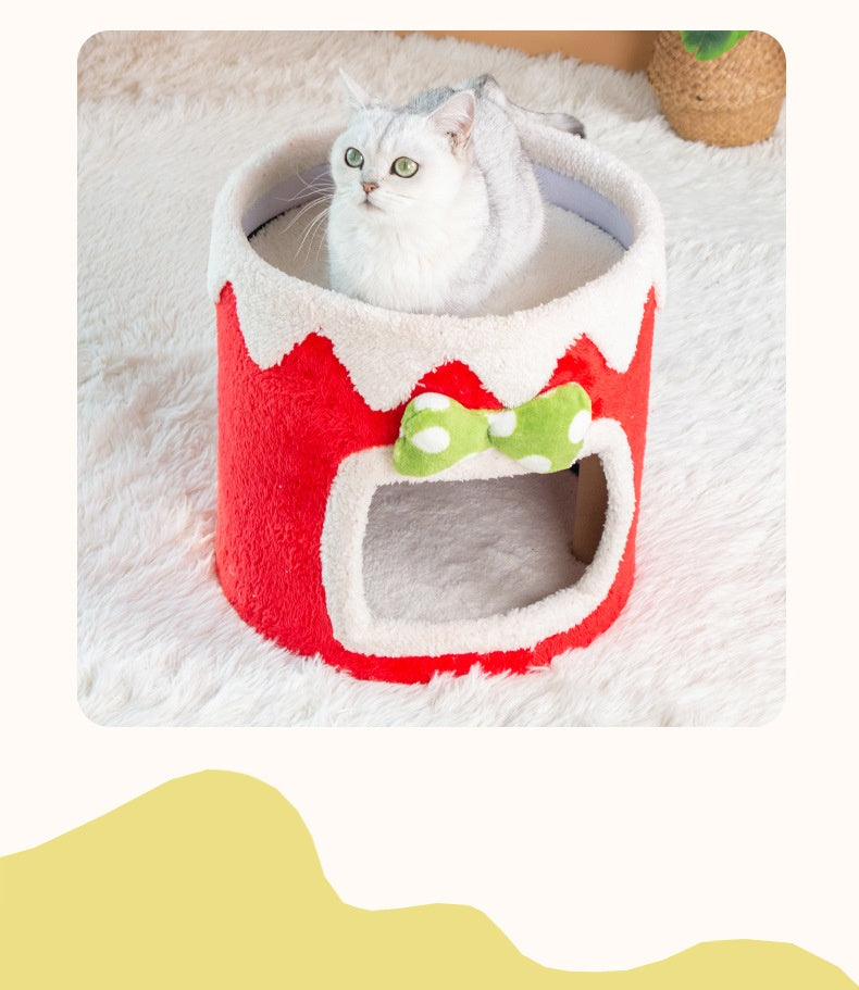 KFX-6262973 Double Layer Cat Climbing Frame and Nest for All Seasons - Green and Red Options