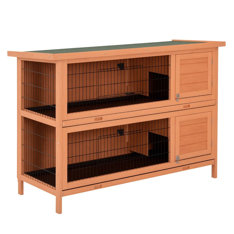 KFX-6263357 2-Story Wooden Rabbit Hutch with Lockable Doors and Waterproof Roof, Ideal Habitat for Small Animals